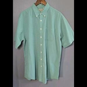 LL Bean Men's L-Tall Green Button-Up Short Sleeve Cotton Shirt